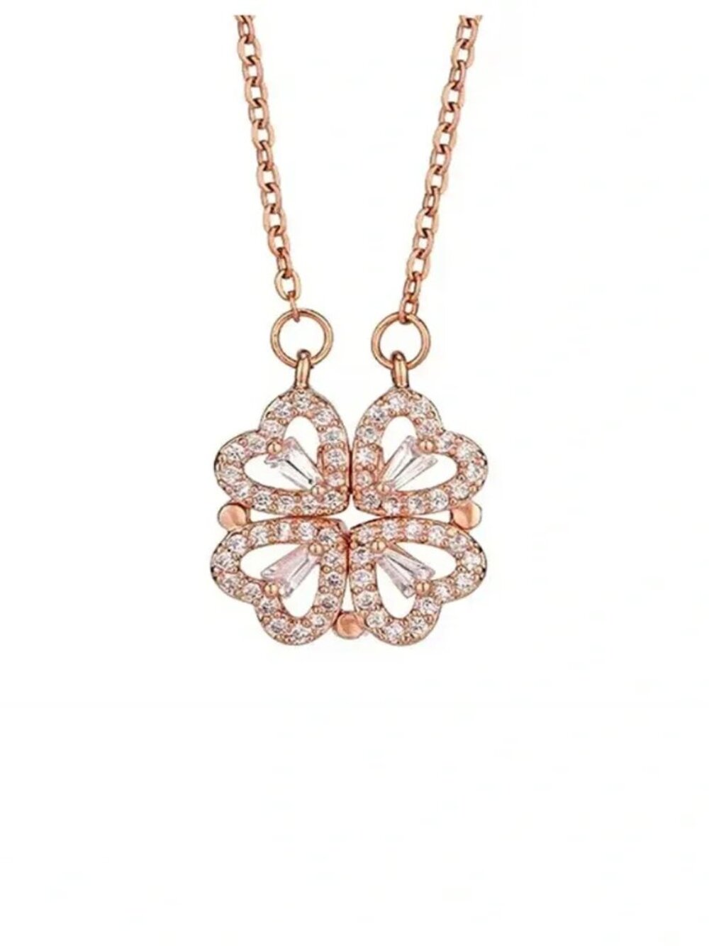 Clover and Heart Necklace-Rose Gold